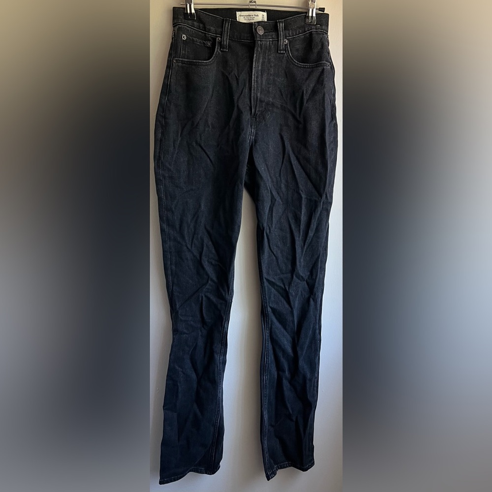 Abercrombie & Fitch Curve Love Black Ultra High Rise Slim Straight Leg Jeans